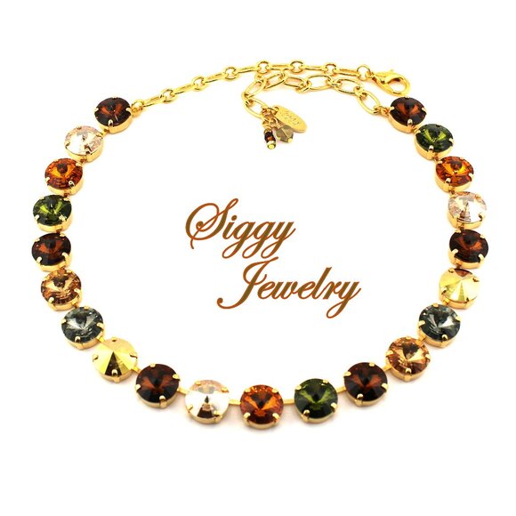 Swarovski Crystal 12mm Rivoli Necklace, AUTUMN IN THE CITY, Gold Finish - Picture 2 of 6